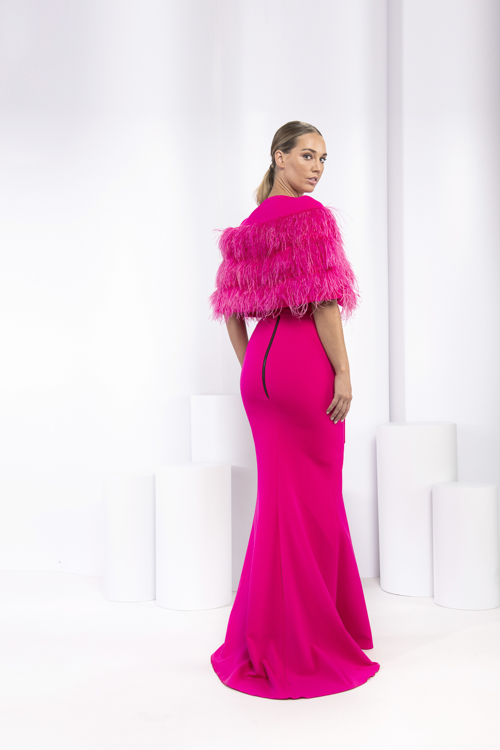 Topaz Strapless Ball Remi Feather Cape Kevan Jon